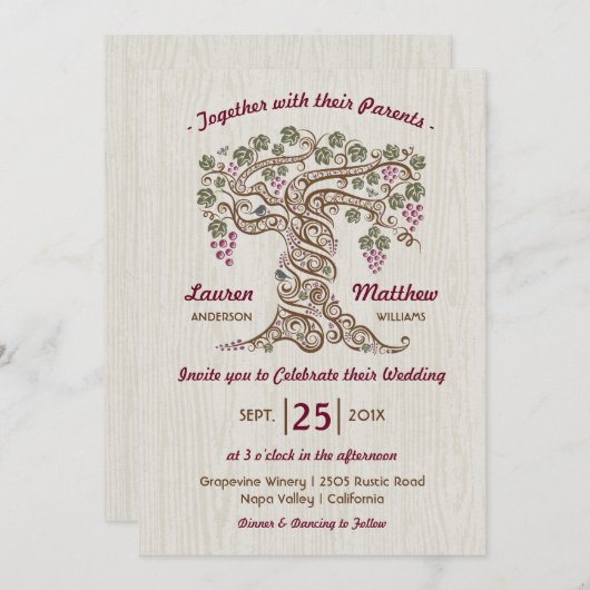 Faire-part de mariage viticole rustique (Devant / Derrière)