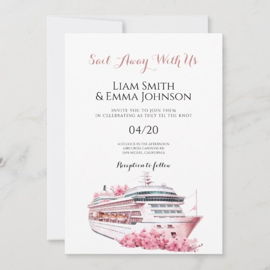 Faire-Part de Mariage Voyage Tropical Bateau de Cr (Devant)