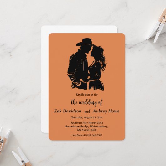 Faire-part de mariage western boho moderne (Devant/Arrière en situation)
