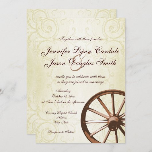 Faire-part de mariage Western Wagon Wheel (Devant / Derrière)