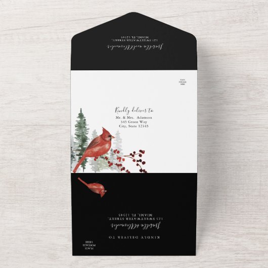 Faire-part de mariage Winter Cardinal Tout-en-un (Dehors)