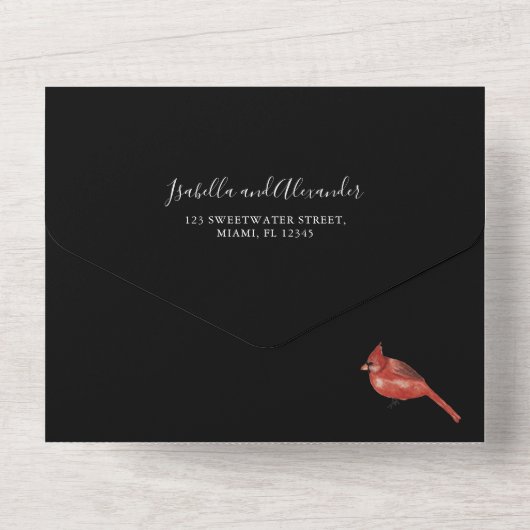 Faire-part de mariage Winter Cardinal Tout-en-un (Verso)