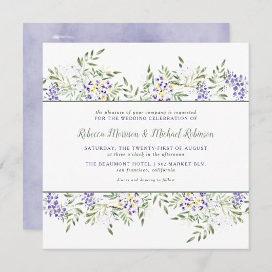 Faire-part de mariage Wisteria Watercolor | Carré (Devant / Derrière)