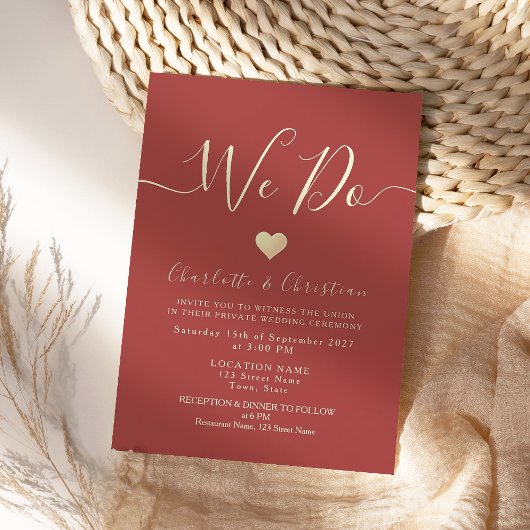 Faire-part de micro-mariage rouge romantique