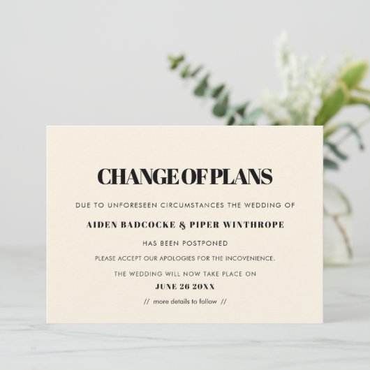 Faire-part de modification de date mariage simple  (Debout devant)