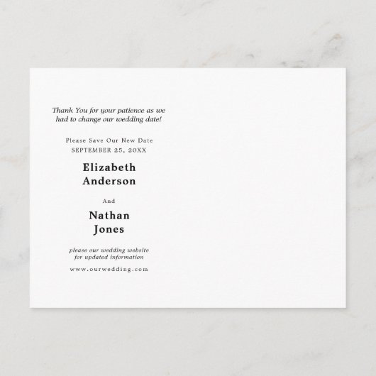 Faire-part de modification de la date du Mariage d (Dos)