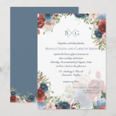 Faire-part de monogramme floral de couleur Bourgog (Devant / Derrière)