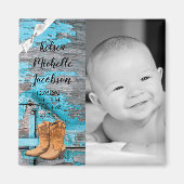 faire-part de naissance 2"x2" Magnet Blue Wood Gra (Devant)