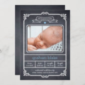 Faire-part de naissance à cadre marqué - Bleu (Devant / Derrière)