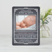 Faire-part de naissance à cadre pointu - rose (Debout devant)