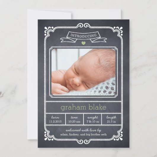 Faire-part de naissance à charpente écaillée - Ver (Devant)