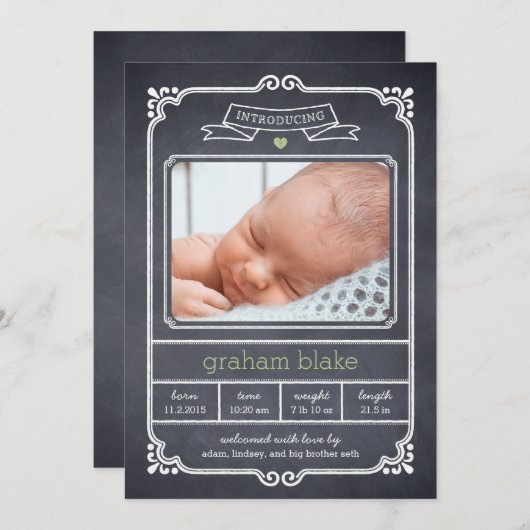 Faire-part de naissance à charpente écaillée - Ver (Devant / Derrière)