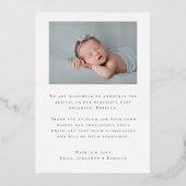 Faire-part de naissance à deux photos avec feuille (Verso)