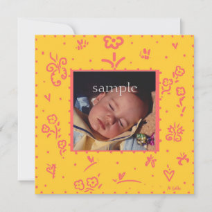 Faire-part de naissance à fleurs jaune et Saumon