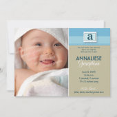 Faire-part de naissance à monogramme timbré :: ble (Devant)