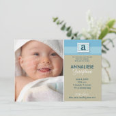 Faire-part de naissance à monogramme timbré :: ble (Debout devant)