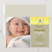 Faire-part de naissance à monogramme timbré :: jau (Devant / Derrière)