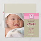 Faire-part de naissance à monogramme timbré :: ros (Devant / Derrière)