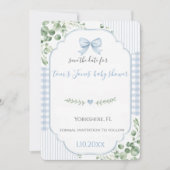 Faire-part de Naissance à Motif Gingham avec un Nœ (Devant)