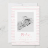 Faire-part de naissance à rayures roses à main cla (Devant)