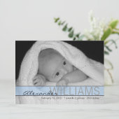 Faire-part de naissance à ruban bleu (Debout devant)