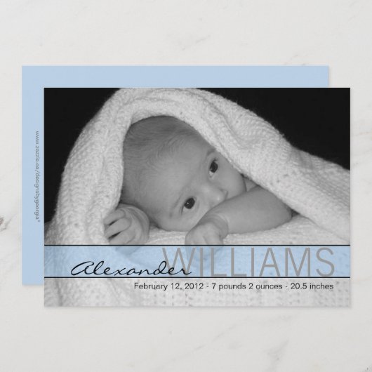 Faire-part de naissance à ruban bleu (Devant / Derrière)