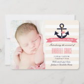 Faire-part de naissance à thème rose et marine (Devant)