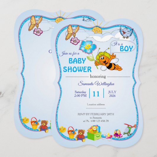 Faire-part de naissance abeille pour garçon (Devant / Derrière)