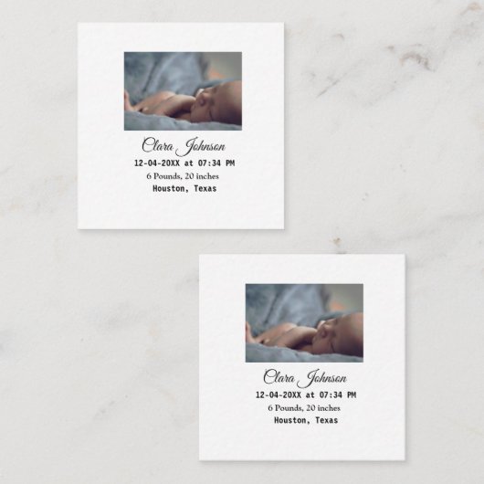 Faire-part de naissance ajouter photo date heure l (Devant / Derrière)