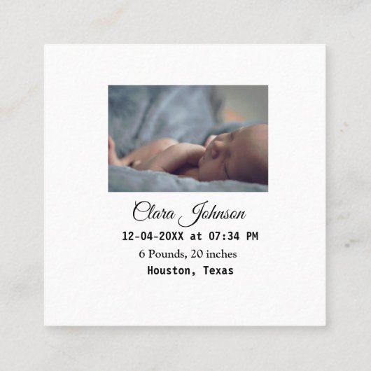 Faire-part de naissance ajouter photo date heure l (Dos)