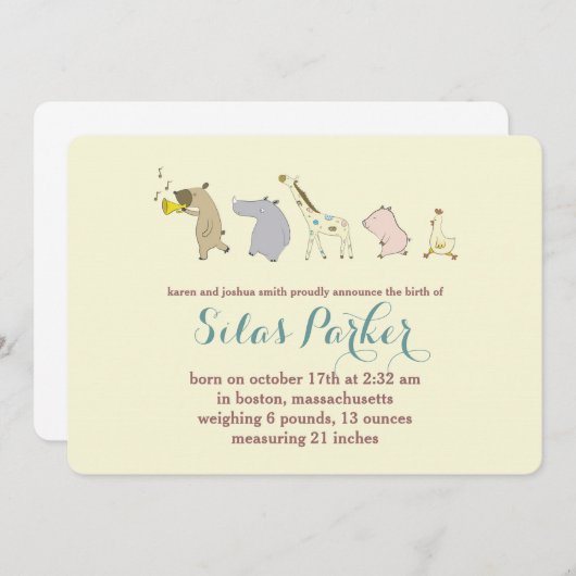 Faire-part de naissance animal de défilé de (Devant / Derrière)