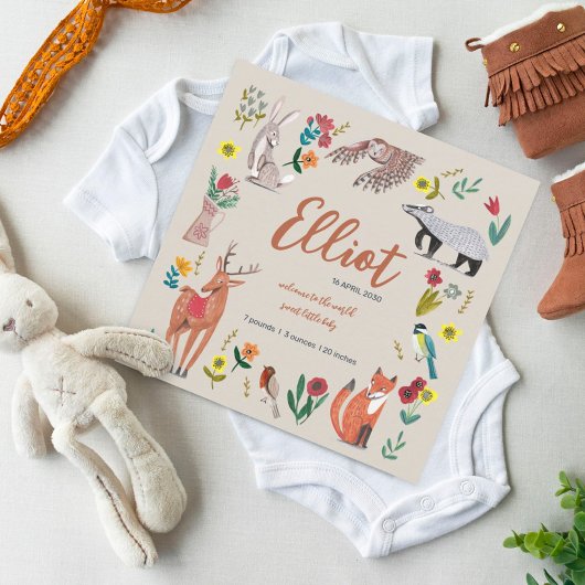 Faire-part de naissance animaux de la forêt unisex
