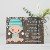 Faire-part de naissance aqua rustique d'hiver (Debout devant)
