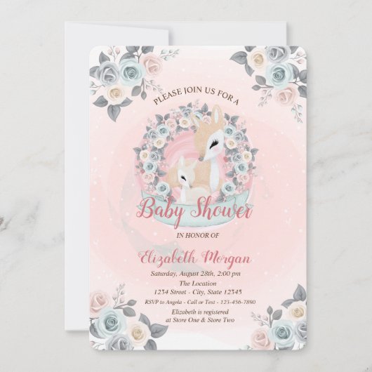 Faire-part de naissance aquarelle aux faons (Devant)