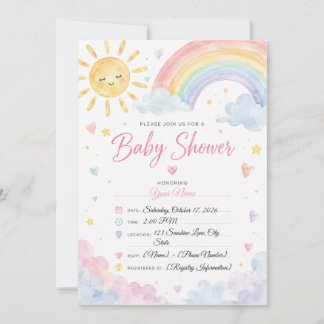 Faire-part de naissance arc-en-ciel aquarelle