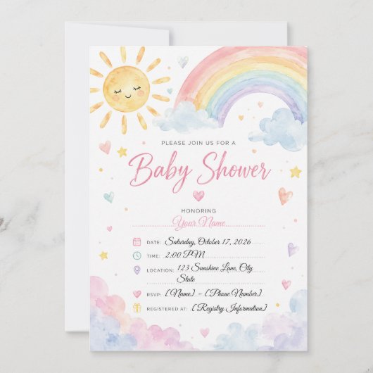 Faire-part de naissance arc-en-ciel aquarelle (Devant)