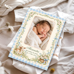Faire-part de naissance au gingham de campagne ave