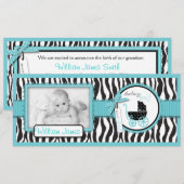 Faire-part de naissance avec accent turquoise et i (Devant / Derrière)