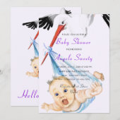 Faire-part de naissance avec cigogne Design drôle (Devant / Derrière)