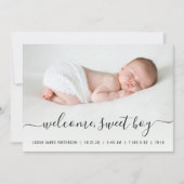 Faire-part de naissance avec coeurs et photo de bé (Devant)
