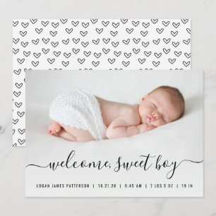 Faire-part de naissance avec coeurs et photo de bé
