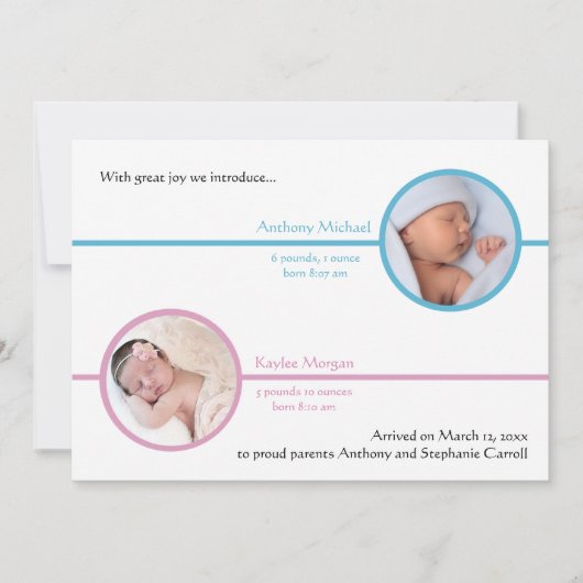 Faire-part de naissance avec deux photos de frères (Devant)