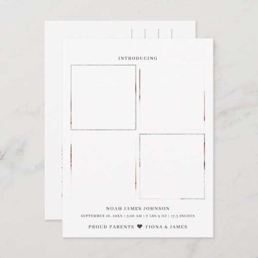 Faire-part de naissance avec grille de collage pho (Devant / Derrière)