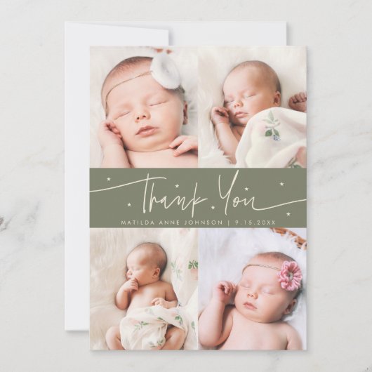 Faire-part de naissance avec grille de photos vert (Devant)