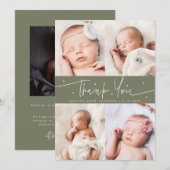 Faire-part de naissance avec grille de photos vert (Devant / Derrière)