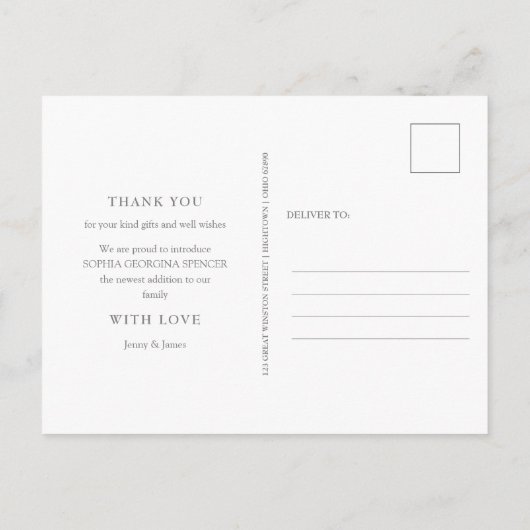 Faire-part de naissance avec monogramme de bébé fi (Dos)