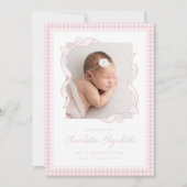 Faire-part de naissance avec nœud en vichy (Devant)