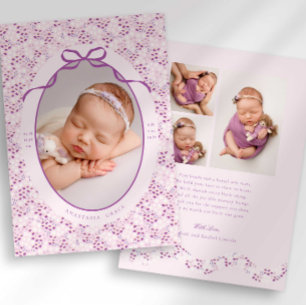 Faire-part de naissance avec nœud floral à pois vi