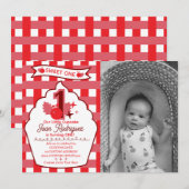 Faire-part de naissance avec photo à thème Gingham (Devant / Derrière)