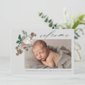 Faire-part de naissance avec photo de bébé fleuri (Debout devant)